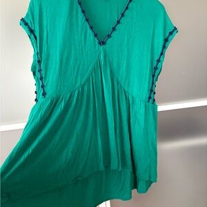 Nanette Lepore Green Top with Dark Blue Trim